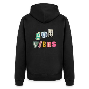 "God Vibes T-Shirt - Positive gifts Designs” - Unisex Premium Organic Zip Hoodie - black - Back - Nico (187cm)