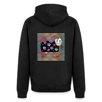 Kuh - Unisex Premium Bio Zip Hoodie - Schwarz - Hinten - Nico (187cm)