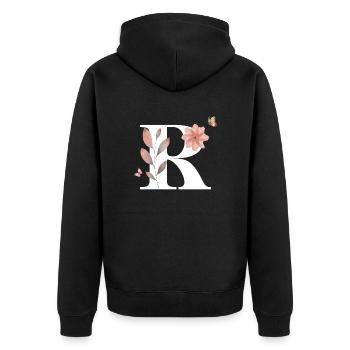 Buchstabe r Wildblumen Aquarelle - Unisex Premium Bio Zip Hoodie - Schwarz - Hinten - Nico (187cm)