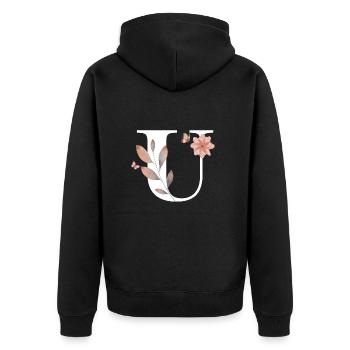 Lettre u fleurs sauvages aquarelles - Veste à capuche bio Premium Unisexe - noir - Dos - Nico (187cm)