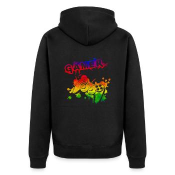 Gamer Game Play Online Computer Gaming Arcade Neon - Unisex Premium Organic Zip Hoodie - black - Back - Nico (187cm)