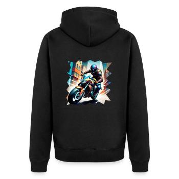 Motorrad Rennfahrer - Unisex Premium Bio Zip Hoodie - Schwarz - Hinten - Nico (187cm)