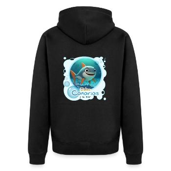 Hai - Unisex Premium Bio Zip Hoodie - Schwarz - Hinten - Nico (187cm)