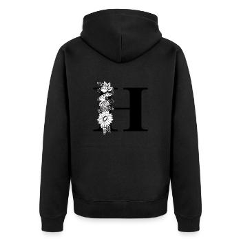 Lettre h floral noir et blanc - Veste à capuche bio Premium Unisexe - noir - Dos - Nico (187cm)