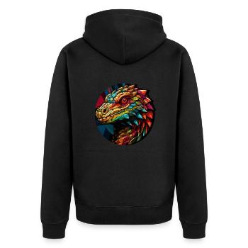 Abstrakte Eidechse T-Shirt | Geometrisches Design - Unisex Premium Bio Zip Hoodie - Schwarz - Hinten - Nico (187cm)