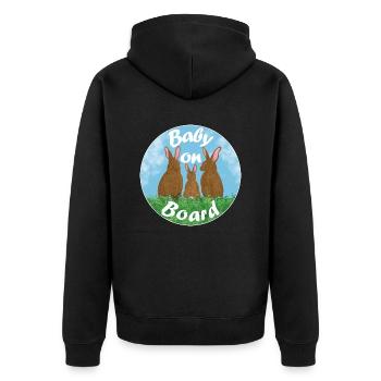 Baby on board - Hasenfamilie - Unisex Premium Bio Zip Hoodie - Schwarz - Hinten - Nico (187cm)