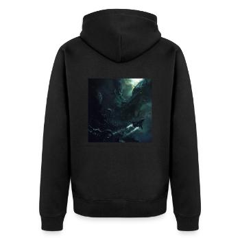 Dunkler Raum - Unisex Premium Bio Zip Hoodie - Schwarz - Hinten - Nico (187cm)