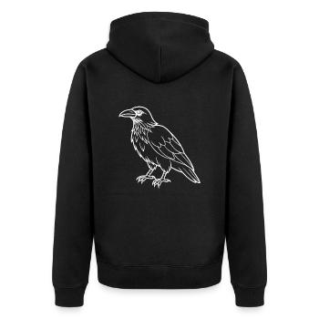 Rabe in weiß - Unisex Premium Bio Zip Hoodie - Schwarz - Hinten - Nico (187cm)