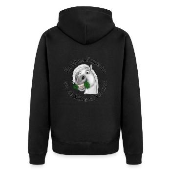 Pummelpony Nimmersatt Schimmel - Unisex Premium Bio Zip Hoodie - Schwarz - Hinten - Nico (187cm)
