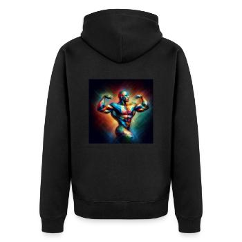 Bodybuilding - Unisex Premium Bio Zip Hoodie - Schwarz - Hinten - Nico (187cm)