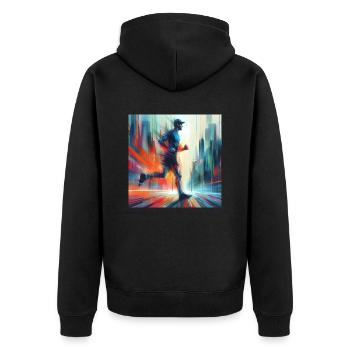 Laufender Mann 4 - Unisex Premium Bio Zip Hoodie - Schwarz - Hinten - Nico (187cm)
