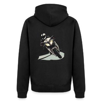Die Motorrad Saison hat begonnen - Unisex Premium Bio Zip Hoodie - Schwarz - Hinten - Nico (187cm)
