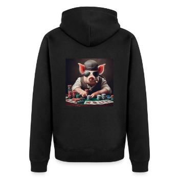 Poker Pig - Unisex Premium Organic Zip Hoodie - black - Back - Nico (187cm)