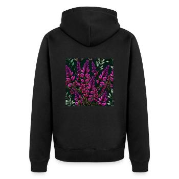 Lila Blüten - Unisex Premium Bio Zip Hoodie - Schwarz - Hinten - Nico (187cm)
