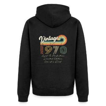 1970er Jahre Vintage Klassiker 1970er Jahre - Unisex Premium Bio Zip Hoodie - Schwarz - Hinten - Nico (187cm)