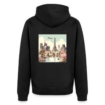 Japan Vintage City Paris - Unisex Premium Organic Zip Hoodie - black - Back - Nico (187cm)