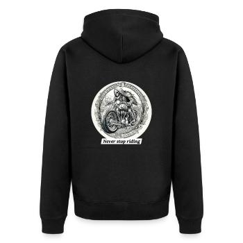 Never stop riding - Unisex Premium Organic Zip Hoodie - black - Back - Nico (187cm)