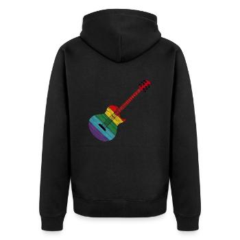 Regenbogen Gitarre Rock'n'Roll Design - Unisex Premium Bio Zip Hoodie - Schwarz - Hinten - Nico (187cm)