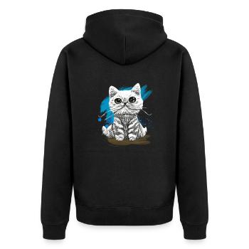 Happy Furry Kätzchen T-Shirt - Unisex Premium Bio Zip Hoodie - Schwarz - Hinten - Nico (187cm)