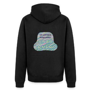 Ich will keine Sorgenfalten, Ich will Lachfalten - Unisex Premium Bio Zip Hoodie - Schwarz - Hinten - Nico (187cm)