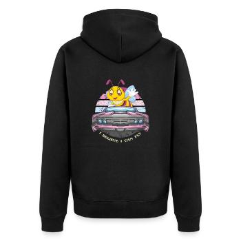 Retro Vintage Bee Funny - I Believe I Can Fly - Unisex Premium Organic Zip Hoodie - black - Back - Nico (187cm)
