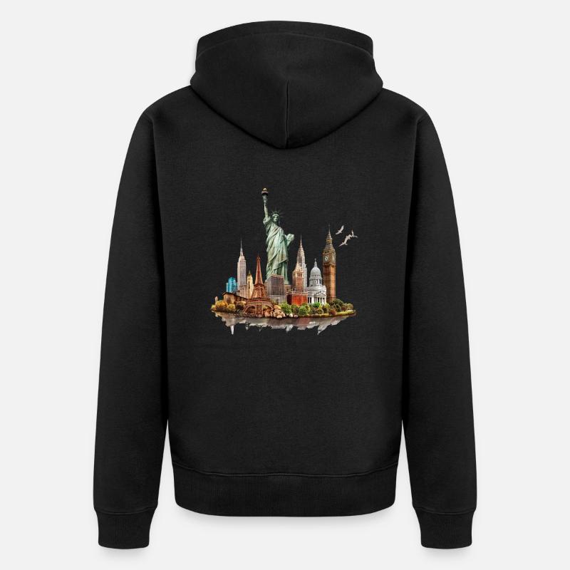 Die Wahrzeichen der Großstädte - Unisex Premium Bio Zip Hoodie - Schwarz