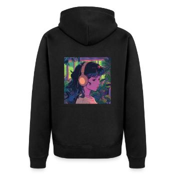 Pflanzen und Musik - hochwertiger Modedruck - Unisex Premium Bio Zip Hoodie - Schwarz - Hinten - Nico (187cm)