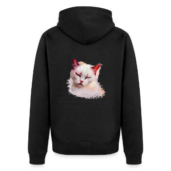 Süßes weißes Katzen-Schlaf-T-Shirt - Unisex Premium Bio Zip Hoodie - Schwarz - Hinten - Nico (187cm)