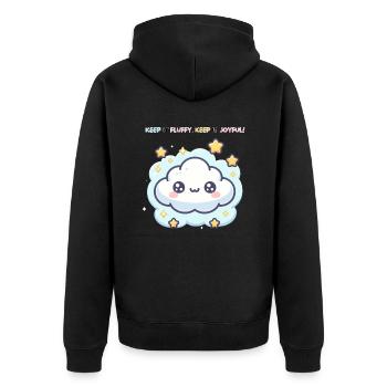 Keep it Fluffy Keep it Joyful ! - Unisex Premium Organic Zip Hoodie - black - Back - Nico (187cm)