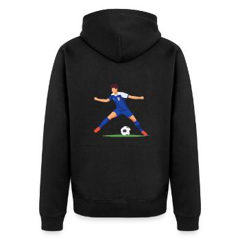 Fußballer mit blauem trikot - Unisex Premium Bio Zip Hoodie - Schwarz - Hinten - Nico (187cm)