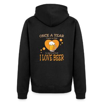 Ich liebe Bier - Once a year I love beer Spruch - Unisex Premium Bio Zip Hoodie - Schwarz - Hinten - Nico (187cm)