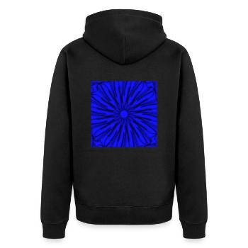 Geometrisches Design mit blauem und schwarzem Stern - Unisex Premium Bio Zip Hoodie - Schwarz - Hinten - Nico (187cm)