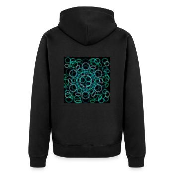 Abstraktes Kreisdesign auf schwarzem Hintergrund - Unisex Premium Bio Zip Hoodie - Schwarz - Hinten - Nico (187cm)
