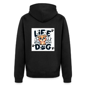 Das Leben ist besser mit einem Hund - Unisex Premium Bio Zip Hoodie - Schwarz - Hinten - Nico (187cm)