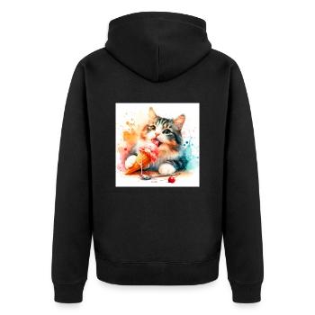 Kätzchen isst Eis - Unisex Premium Bio Zip Hoodie - Schwarz - Hinten - Nico (187cm)