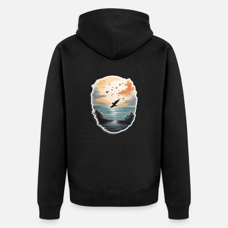 Peinture de paysage avec oiseau - Veste à capuche bio Premium Unisexe - noir