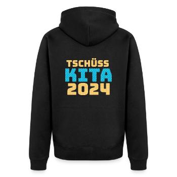 Tschüss Kita 2024 - Unisex Premium Bio Zip Hoodie - Schwarz - Hinten - Nico (187cm)