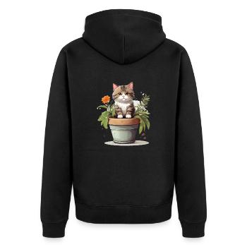 Süße Katze Blume - Unisex Premium Bio Zip Hoodie - Schwarz - Hinten - Nico (187cm)
