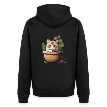 Süße Katze Blume - Unisex Premium Bio Zip Hoodie - Schwarz - Hinten - Nico (187cm)