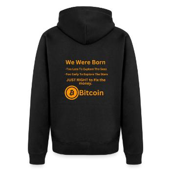 Crypto Summer: The Heat is On - Unisex Premium Organic Zip Hoodie - black - Back - Nico (187cm)