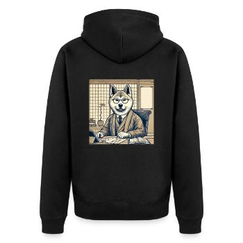 Akita at the Desk - Ukiyo-e Style - Unisex Premium Organic Zip Hoodie - black - Back - Nico (187cm)