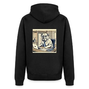 Bulldog at the Desk - Ukiyo-e Style - Unisex Premium Organic Zip Hoodie - black - Back - Nico (187cm)