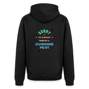 Die Freundin des Piloten - Unisex Premium Bio Zip Hoodie - Schwarz - Hinten - Nico (187cm)