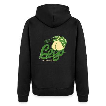 Lustig und abstrakt - Bad logo, go weird - Unisex Premium Bio Zip Hoodie - Schwarz - Hinten - Nico (187cm)