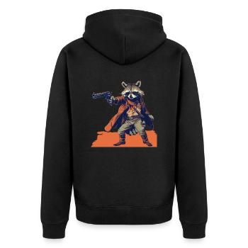 raccoon gunslinger - Unisex Premium Organic Zip Hoodie - black - Back - Nico (187cm)