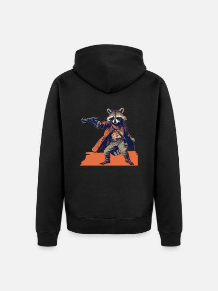 raccoon gunslinger - Unisex Premium Organic Zip Hoodie - black