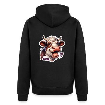 Kuh lustig alles klar - Unisex Premium Bio Zip Hoodie - Schwarz - Hinten - Nico (187cm)