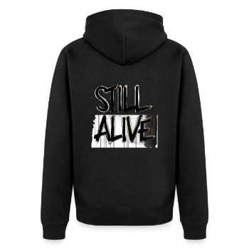 immer noch am leben - still alive - Unisex Premium Bio Zip Hoodie - Schwarz - Hinten - Nico (187cm)