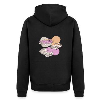 Retro Cars der 50er Jahre - Unisex Premium Bio Zip Hoodie - Schwarz - Hinten - Nico (187cm)