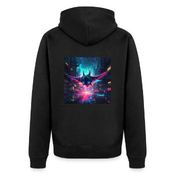 Neon Manta Rochen - Unisex Premium Bio Zip Hoodie - Schwarz - Hinten - Nico (187cm)